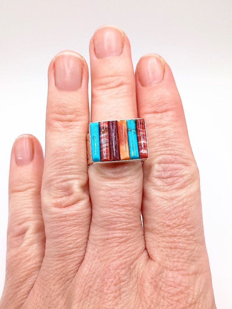 Jay King Sterling Silver Turquoise Spiny Oyster Ring Size 8.5 Estate Listing
